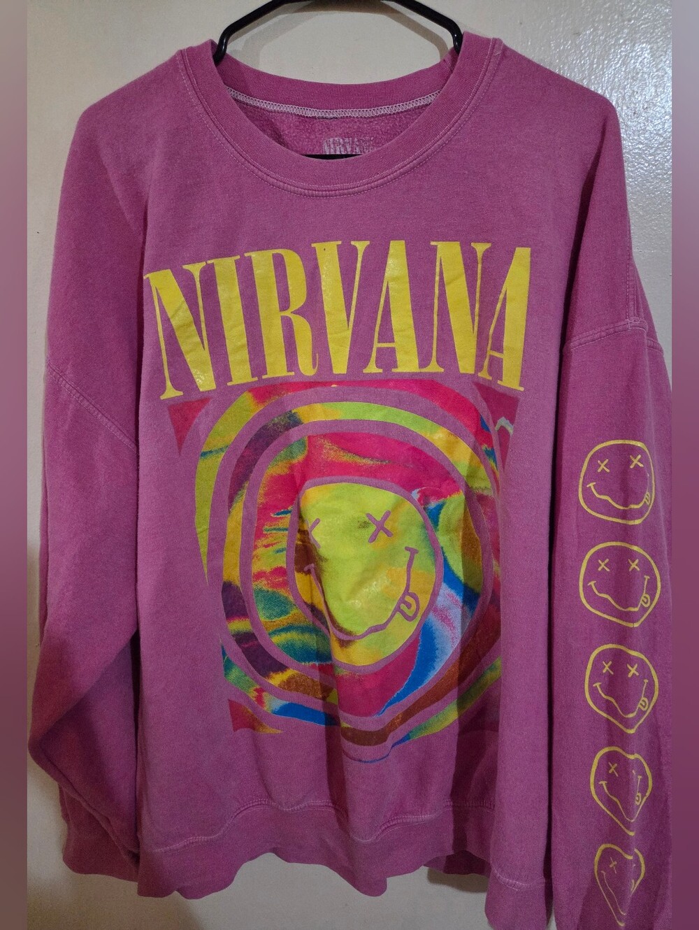Nirvana Licensed Pink Crewneck Pullover Sweatshirt Size Small (Way Oversized)